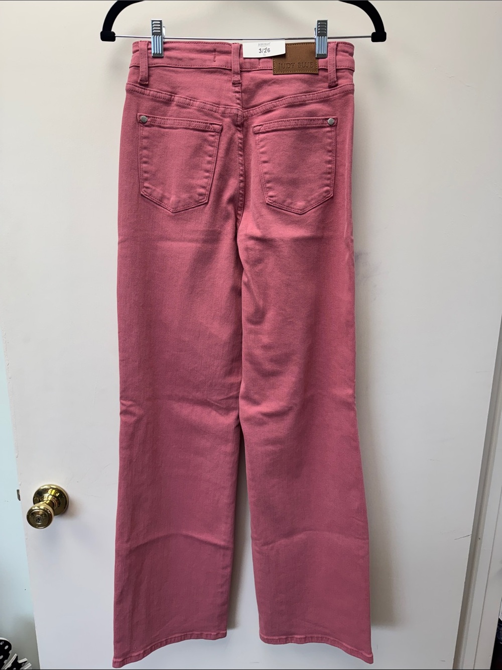 Judy Blue Rose Pink Straight-Leg Jeans with Crochet Knee Squares - Picture 4 of 8